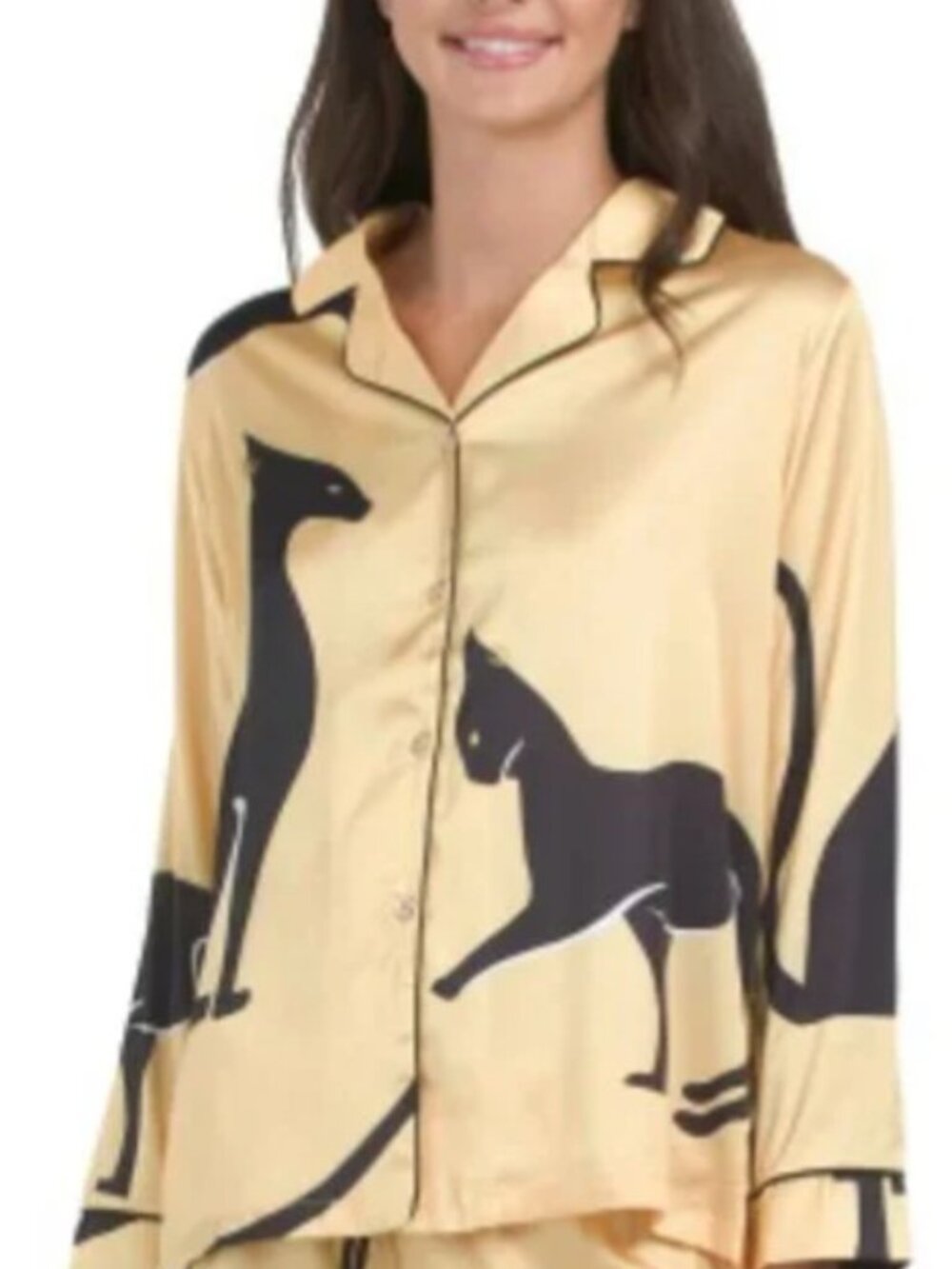 DALIA MACPHEE Satin Sphinx Pajama 2PC Set Gold/Black Size: XL NWT - Picture 10 of 11
